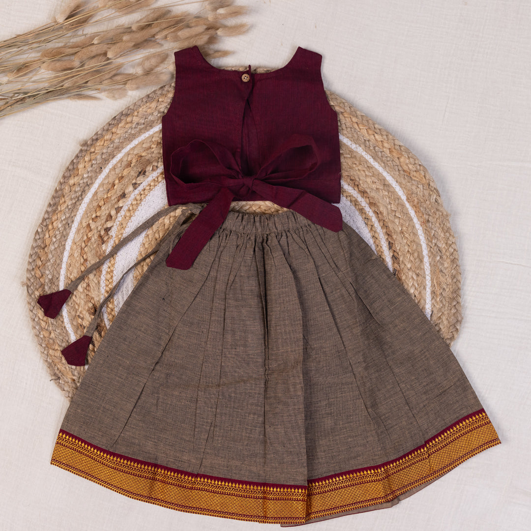 Royal Maroon Mangalagiri Skirt set