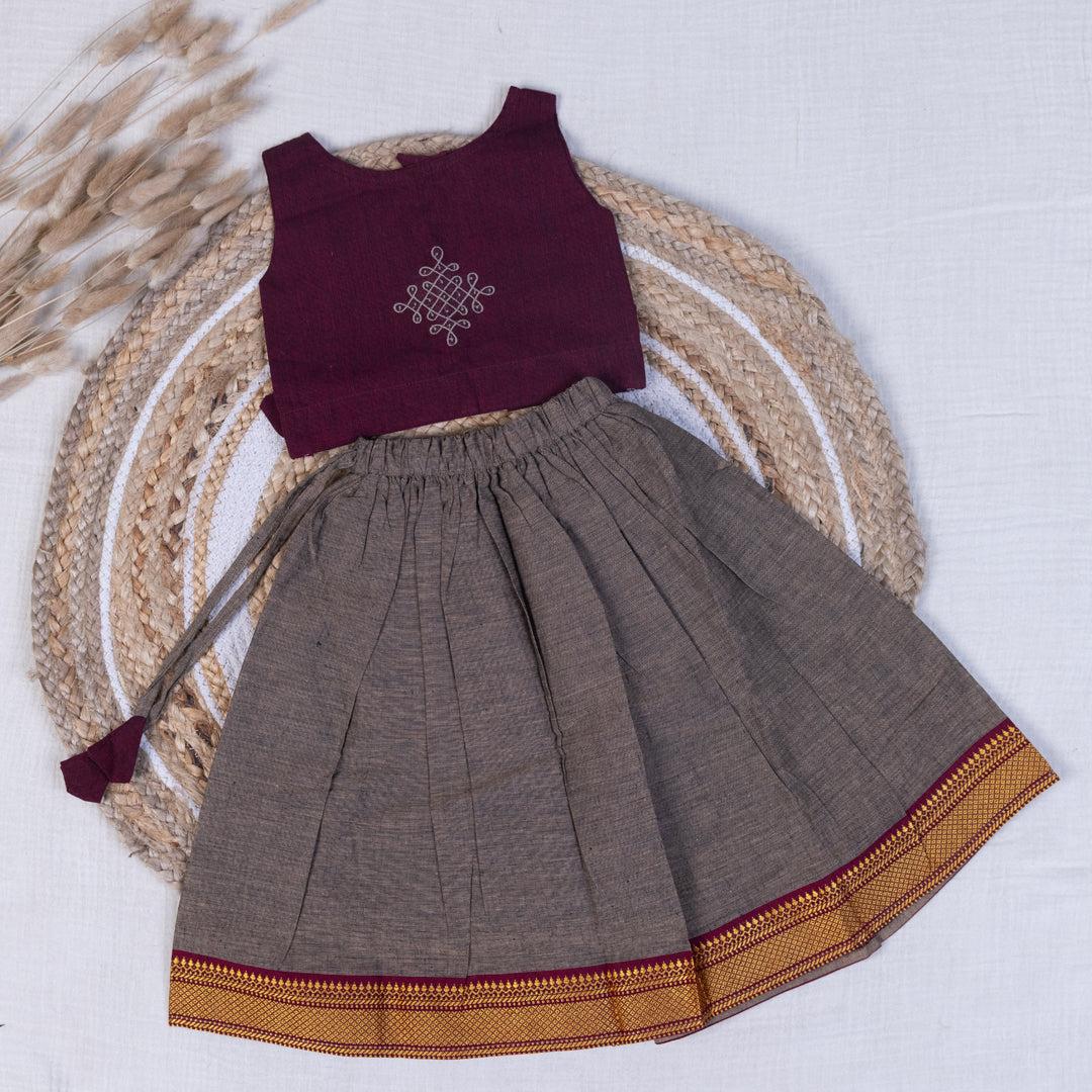 Royal Maroon Mangalagiri Skirt set