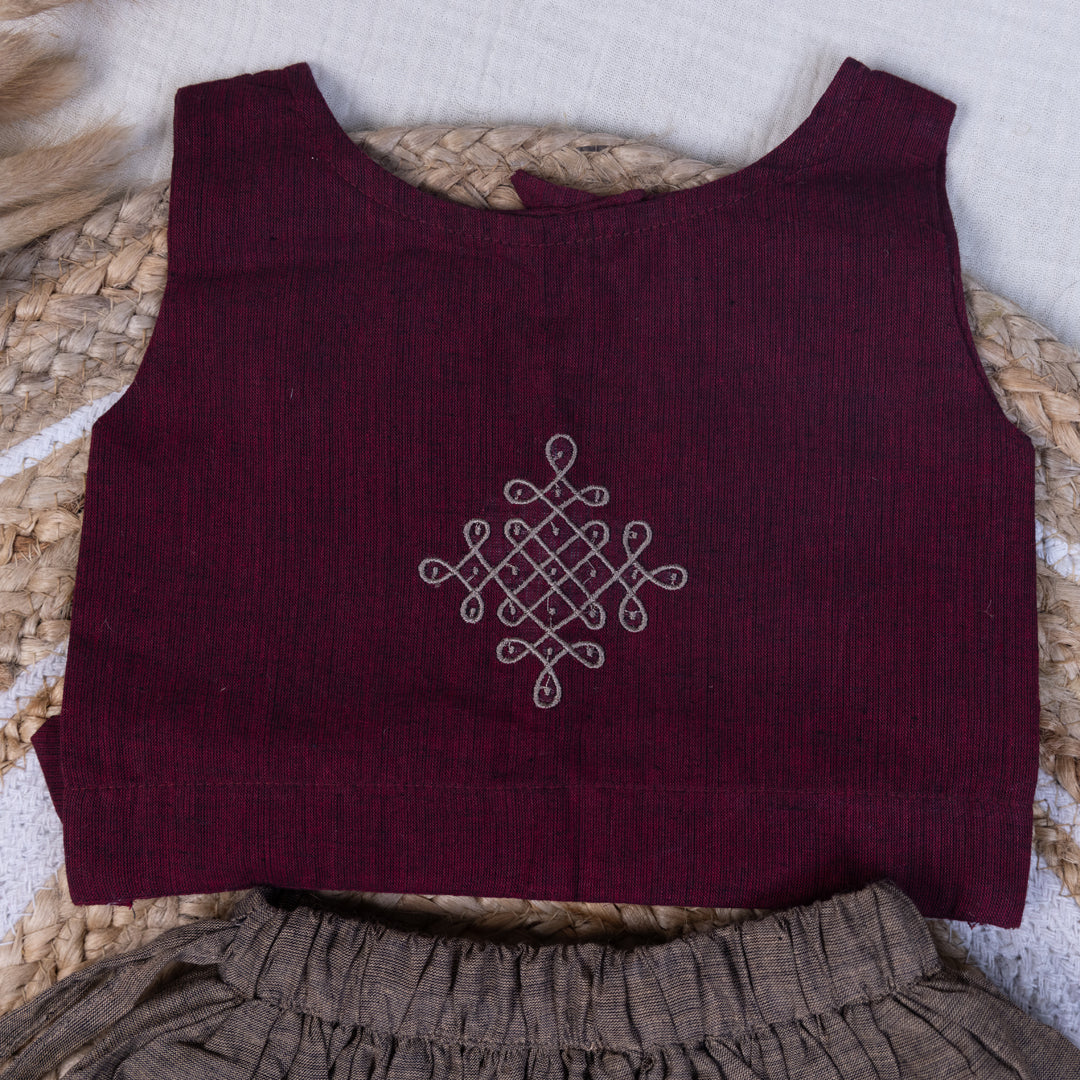 Royal Maroon Mangalagiri Skirt set