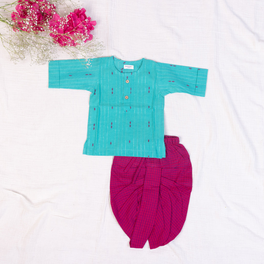 Emarald Rust Handloom Dhoti  set