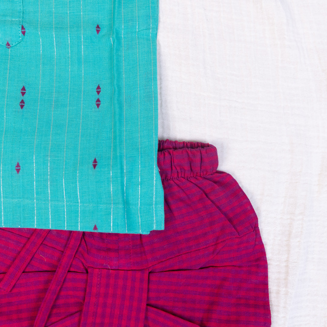 Emarald Rust Handloom Dhoti  set