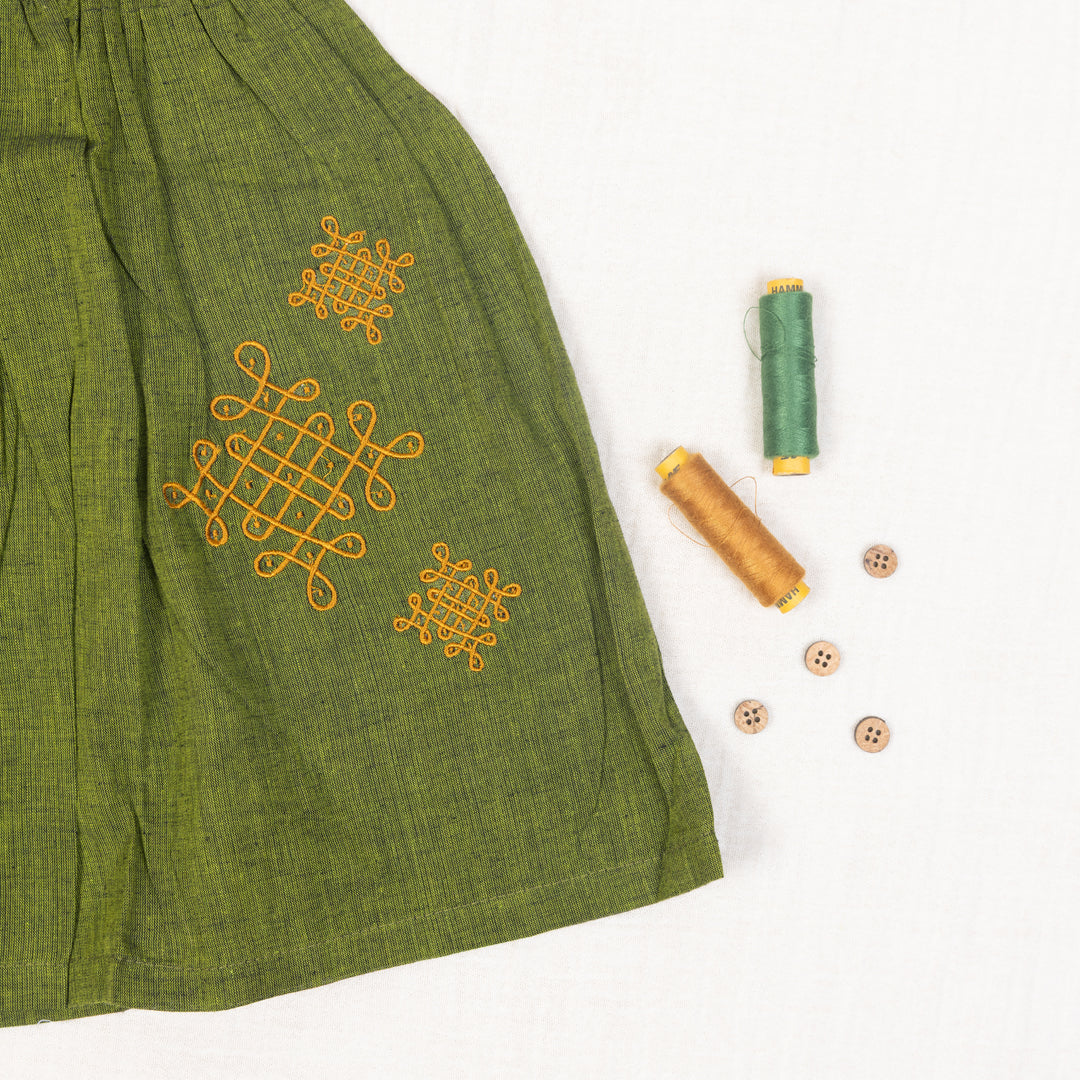 Olive Green Flared Back -Tie Frock