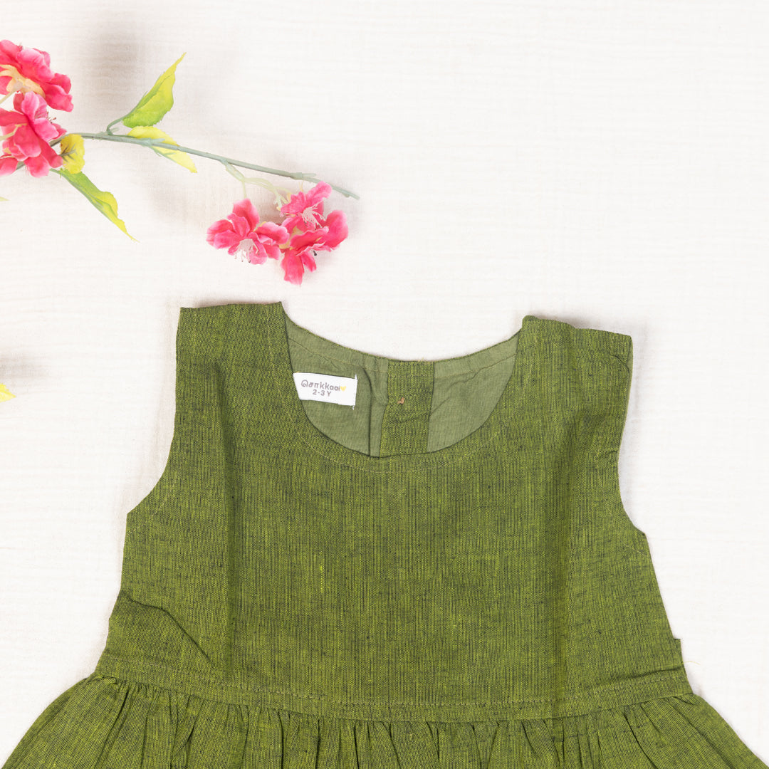 Olive Green Flared Back -Tie Frock