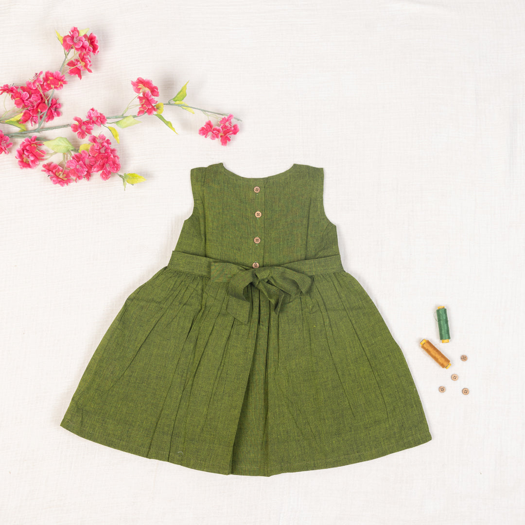 Olive Green Flared Back -Tie Frock