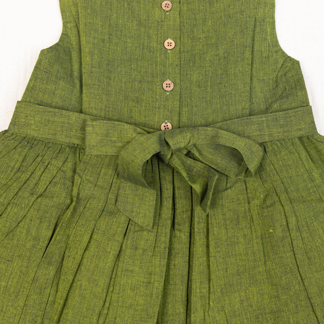 Olive Green Flared Back -Tie Frock
