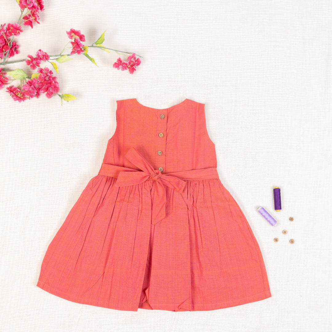 Rust Red Flared Back -Tie Frock