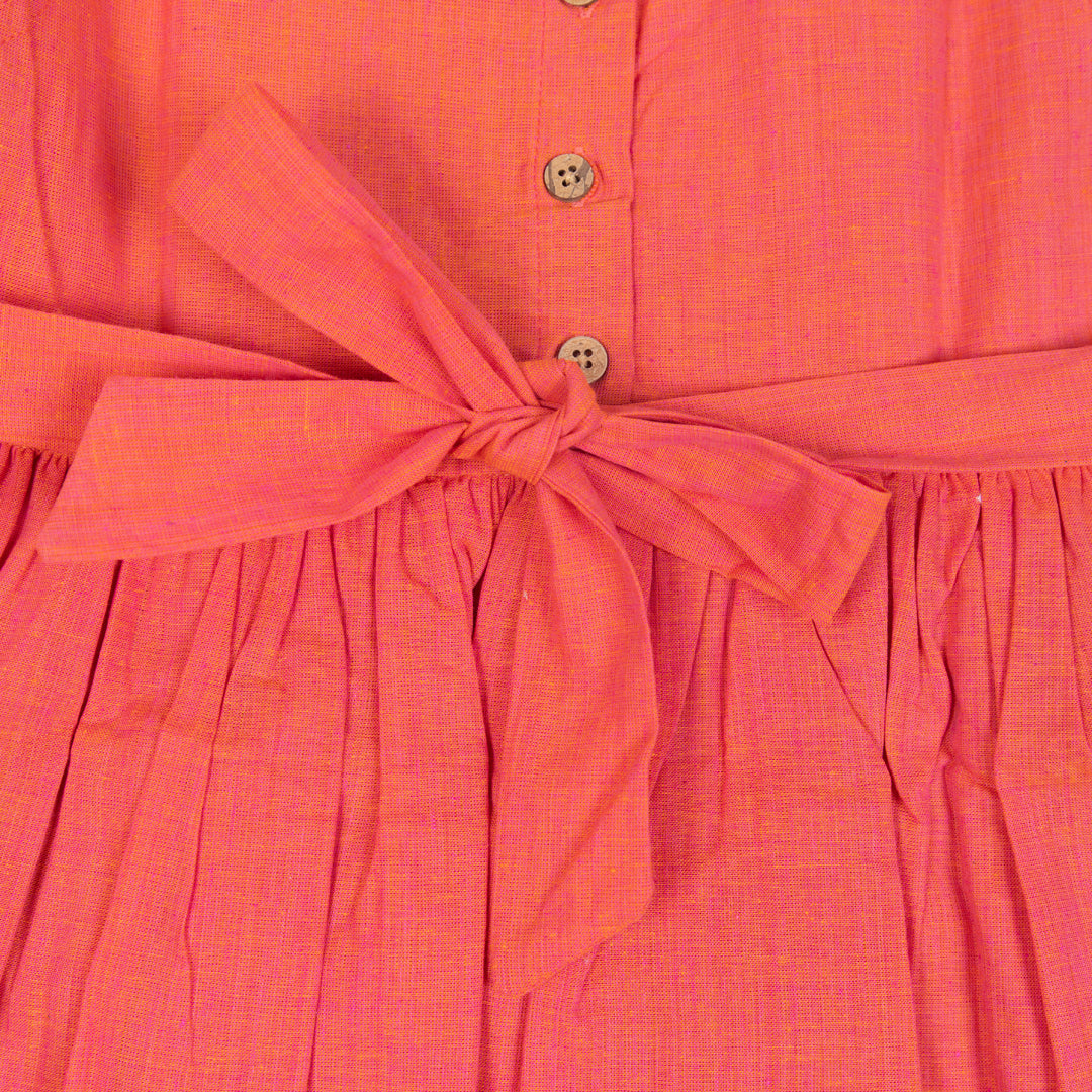 Rust Red Flared Back -Tie Frock
