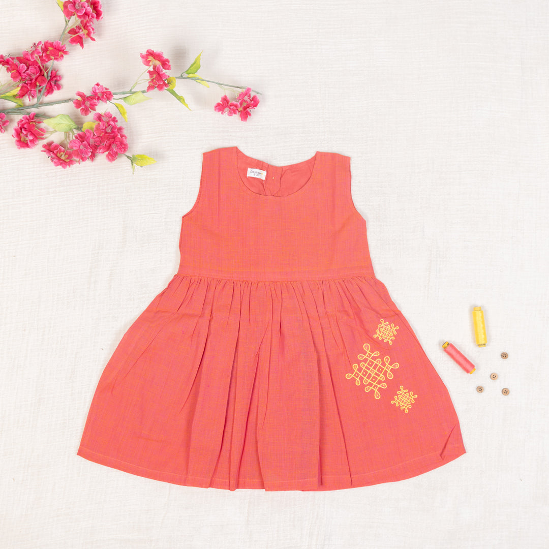 Rust Red Flared Back -Tie Frock