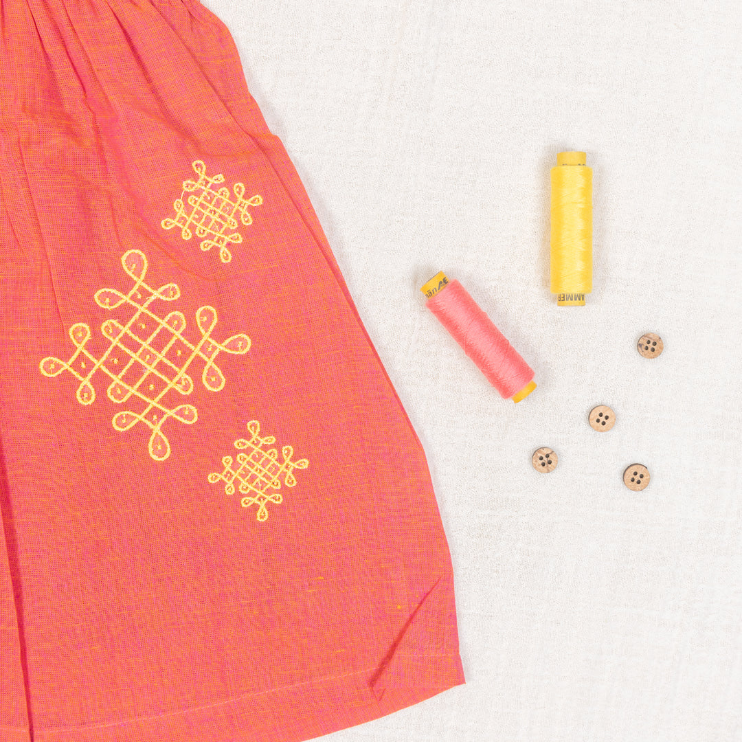 Rust Red Flared Back -Tie Frock