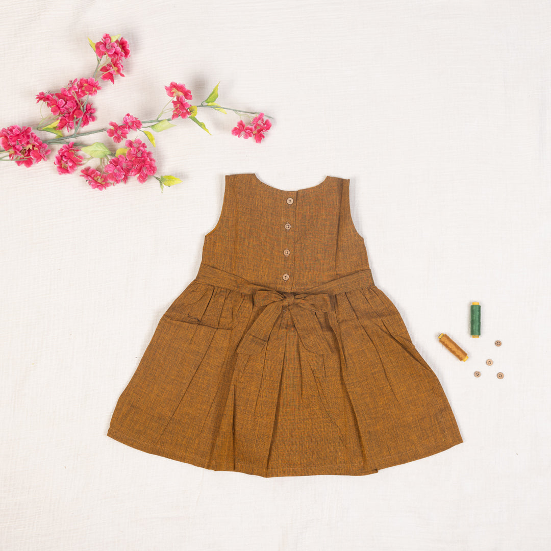Earth Brown Flared Back -Tie Frock