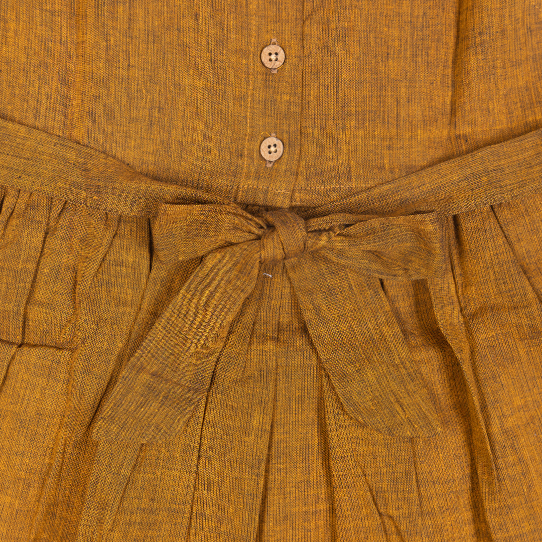 Earth Brown Flared Back -Tie Frock