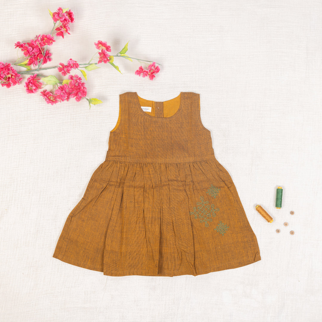 Earth Brown Flared Back -Tie Frock