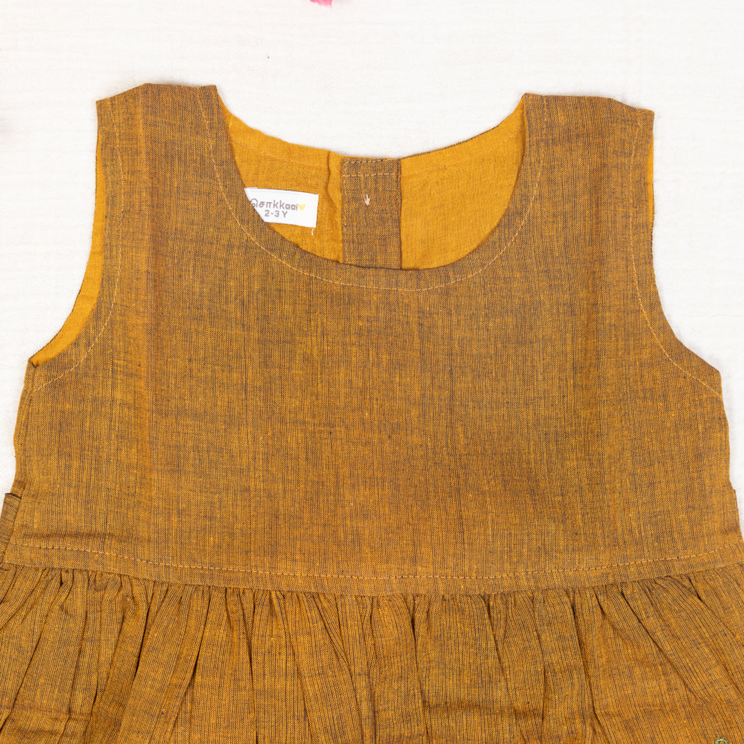 Earth Brown Flared Back -Tie Frock