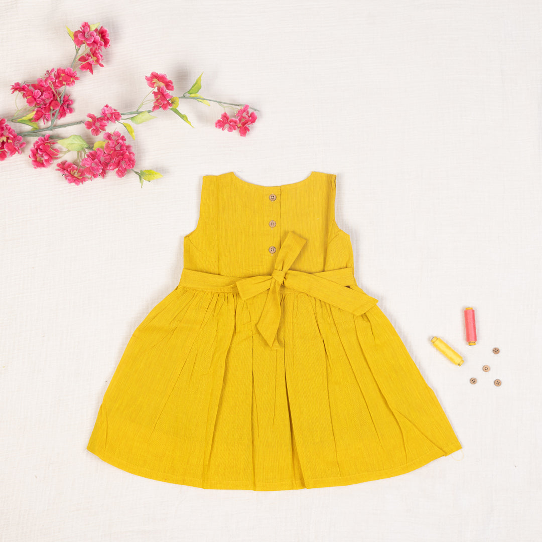 Mustard Yellow Flared Back -Tie Frock
