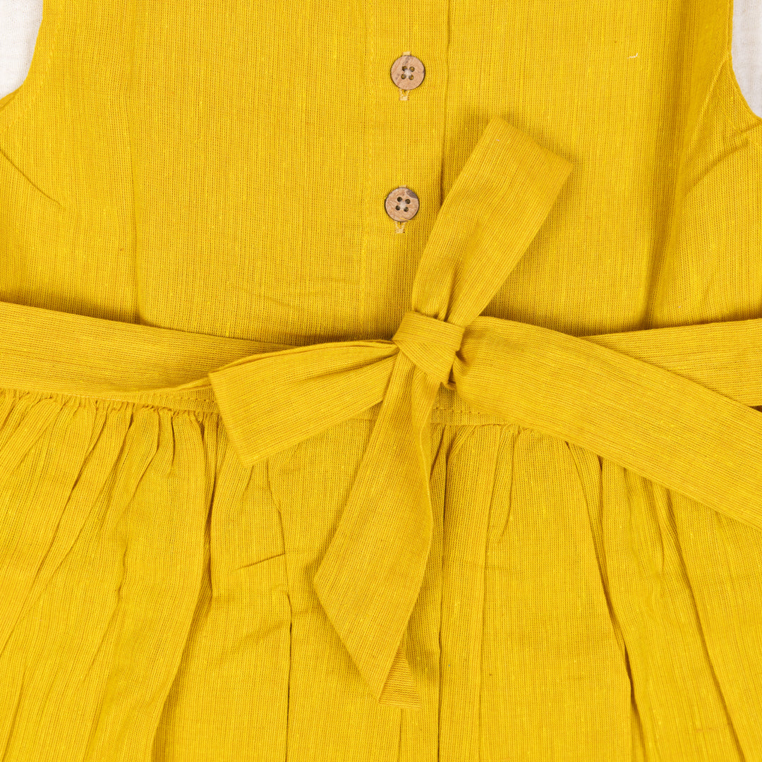 Mustard Yellow Flared Back -Tie Frock