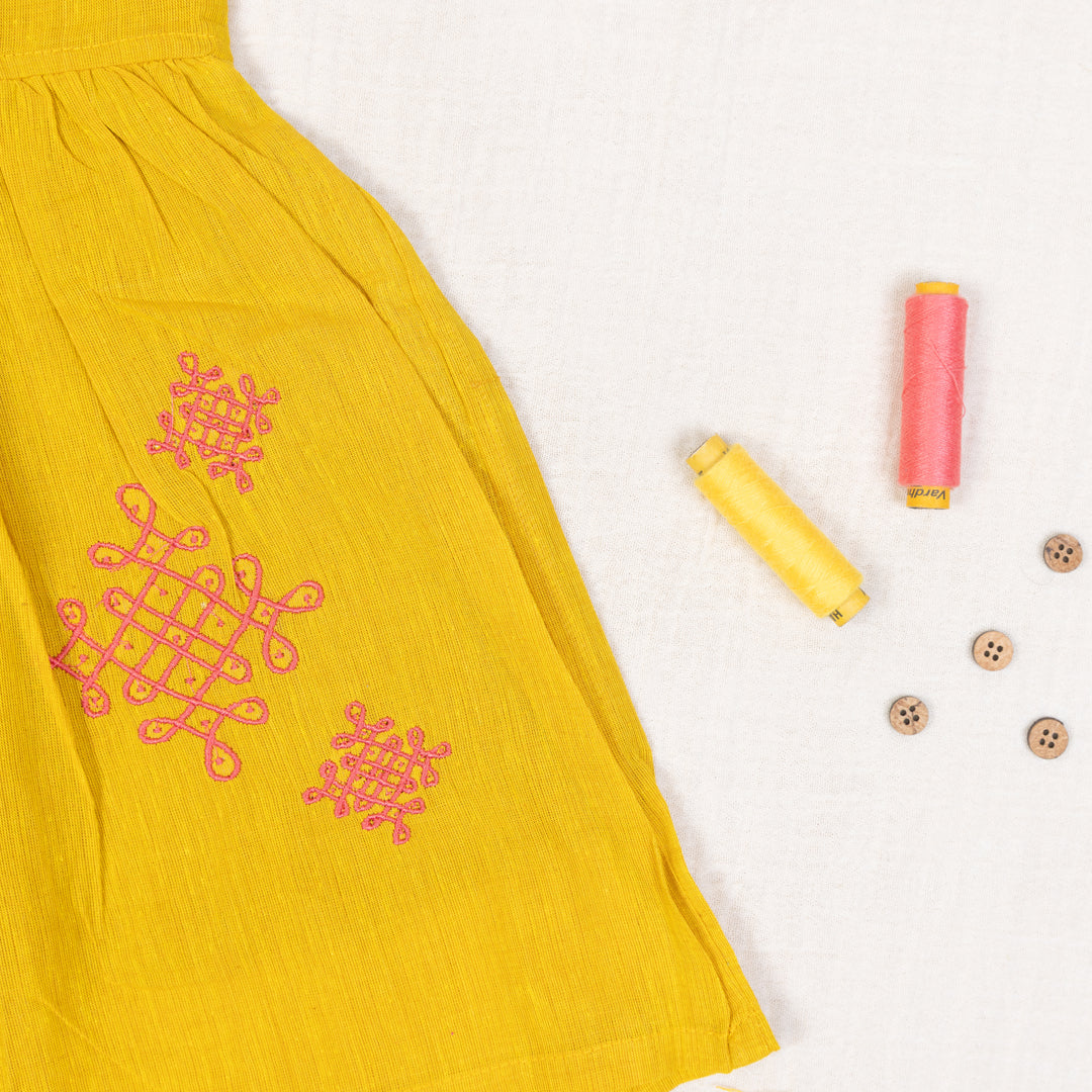 Mustard Yellow Flared Back -Tie Frock