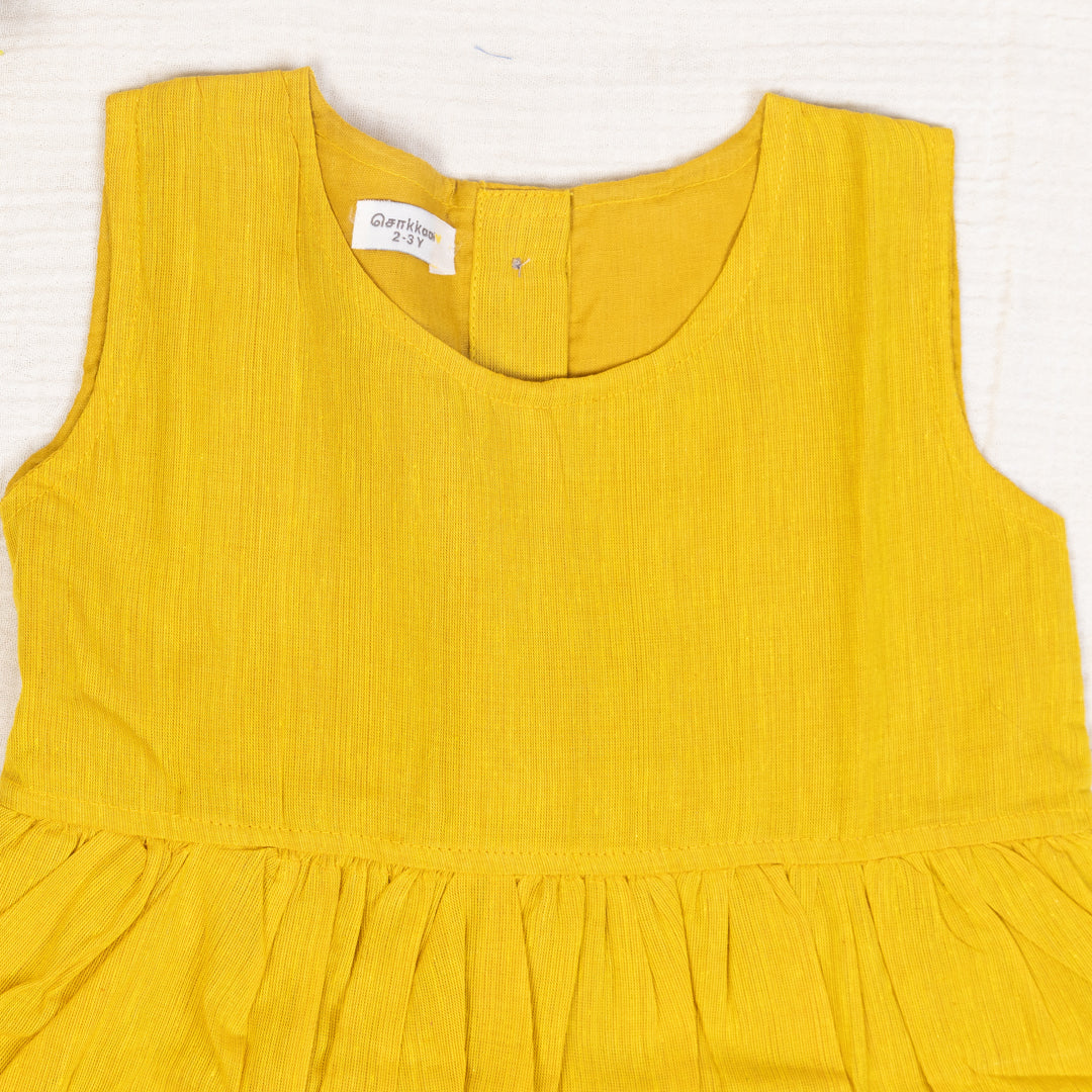 Mustard Yellow Flared Back -Tie Frock