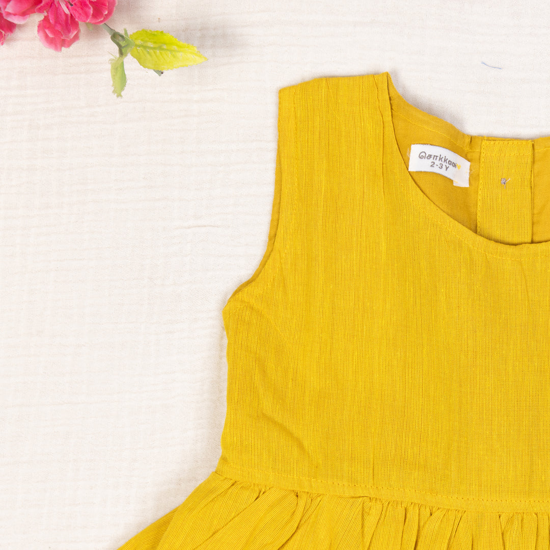 Mustard Yellow Flared Back -Tie Frock
