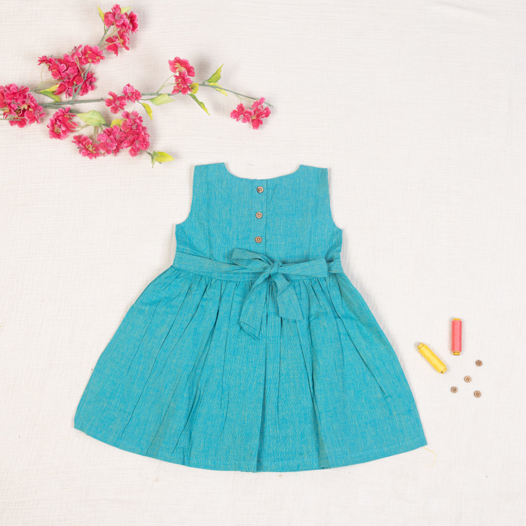 Teal Blue Flared Back -Tie Frock