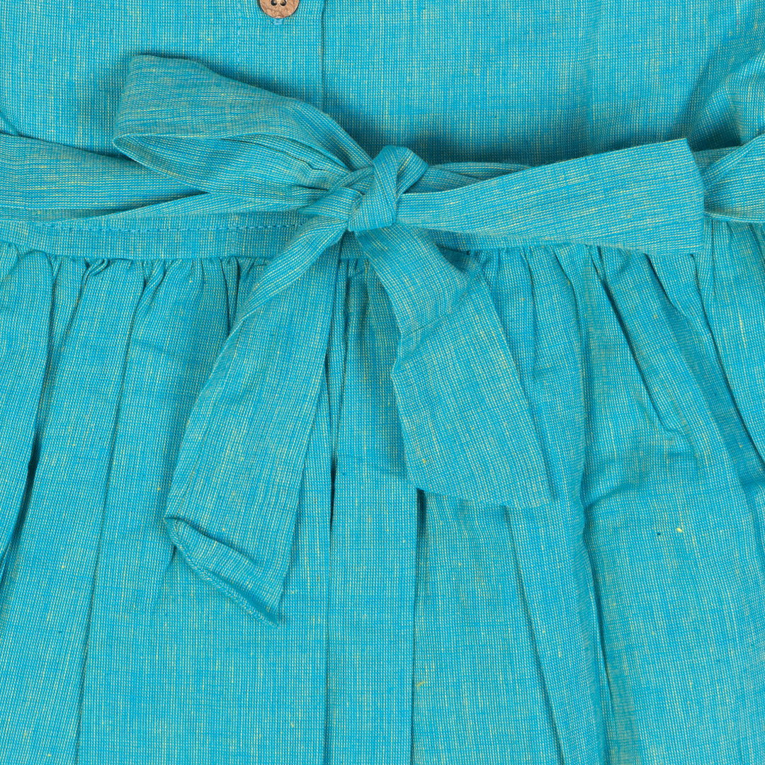 Teal Blue Flared Back -Tie Frock