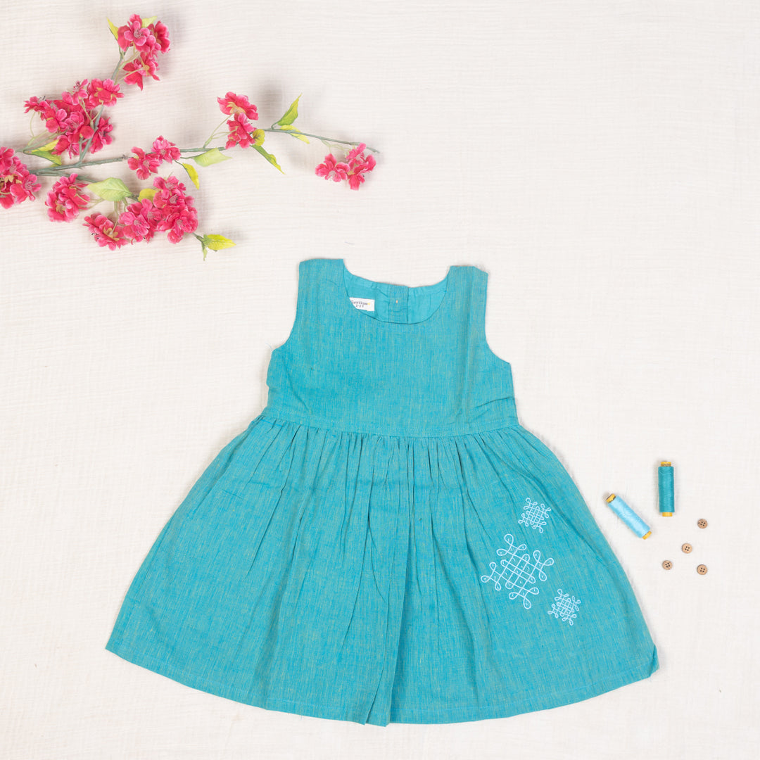 Teal Blue Flared Back -Tie Frock