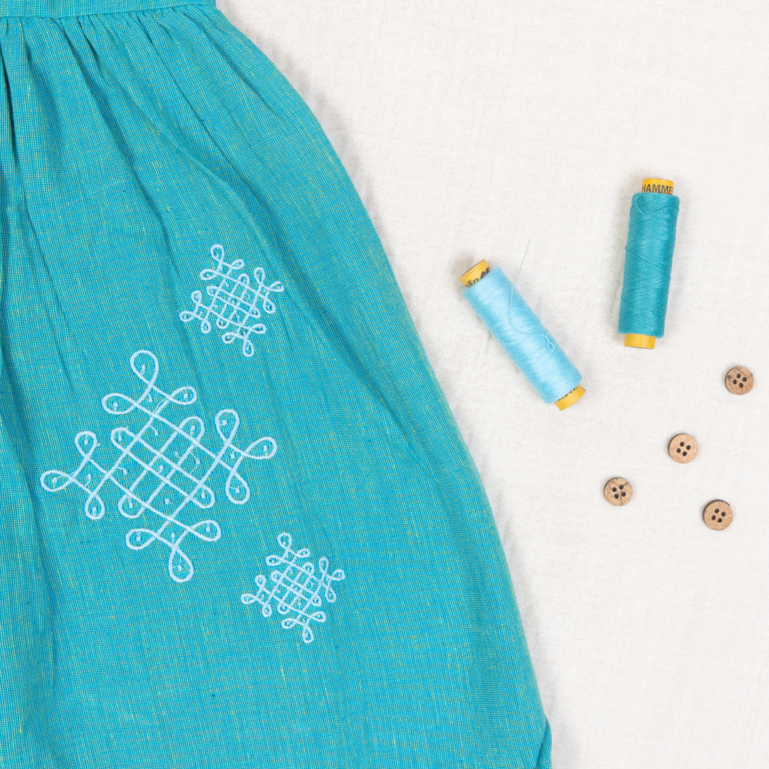 Teal Blue Flared Back -Tie Frock