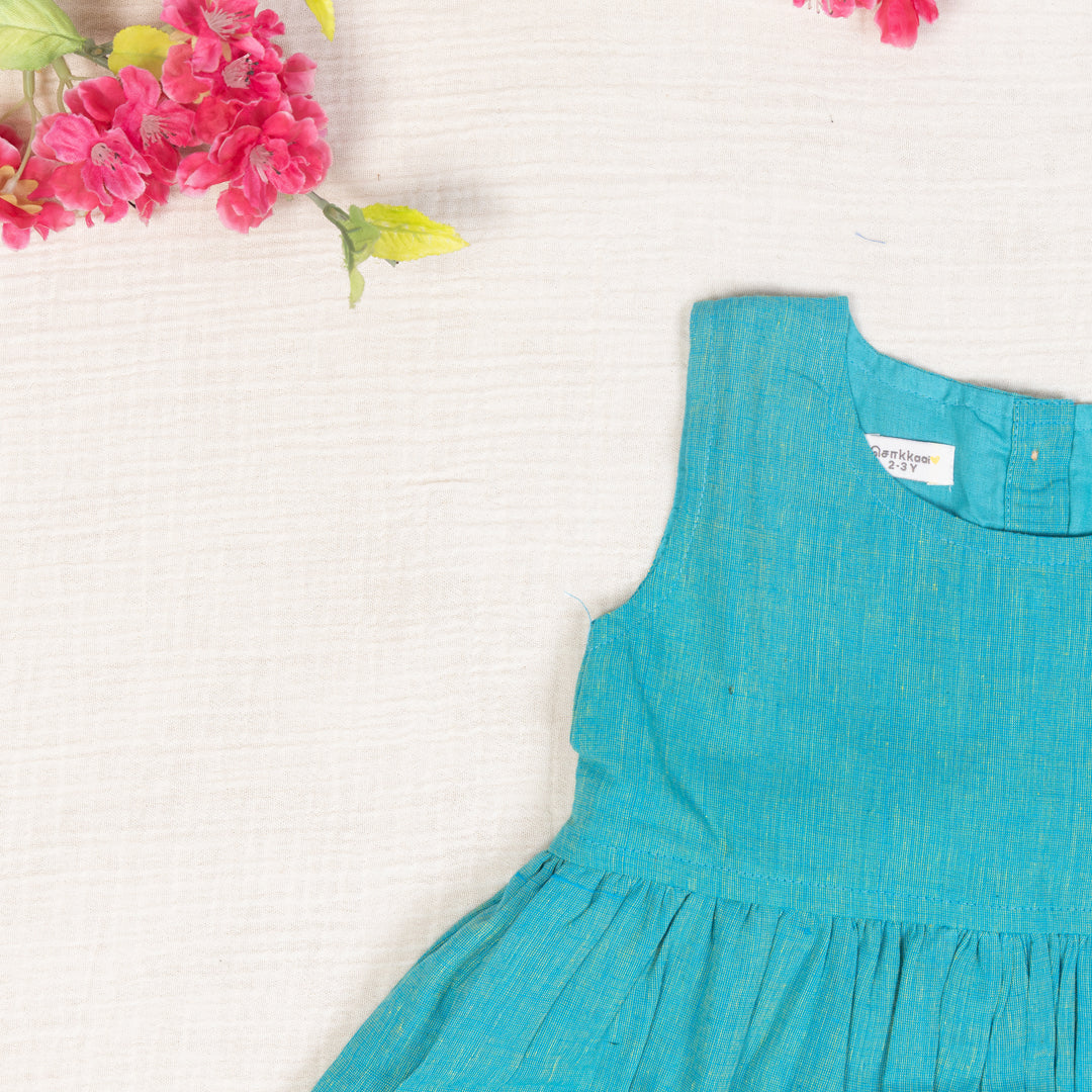 Teal Blue Flared Back -Tie Frock