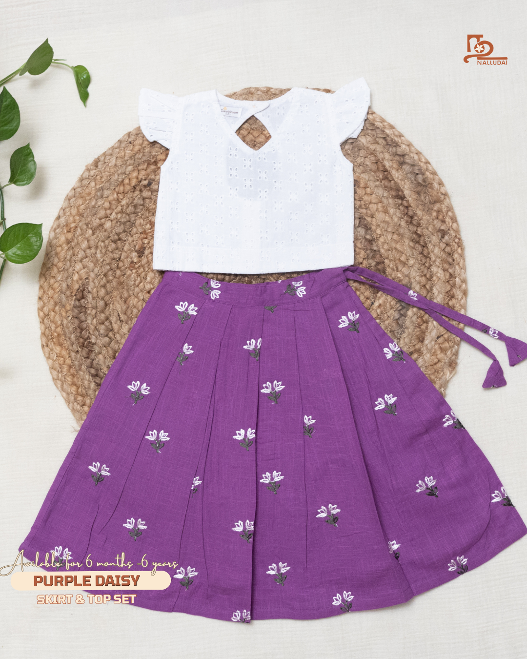 Purple Daisy Skirt & Crop Top set