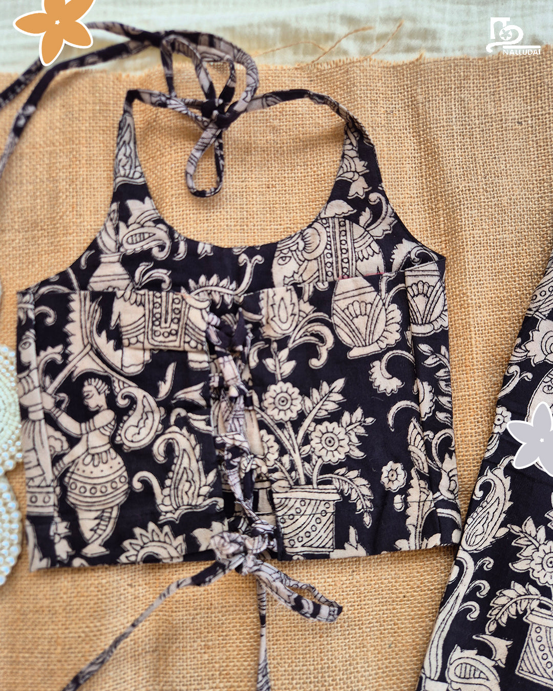 Black Bloom Kalamkari Palazzo Set