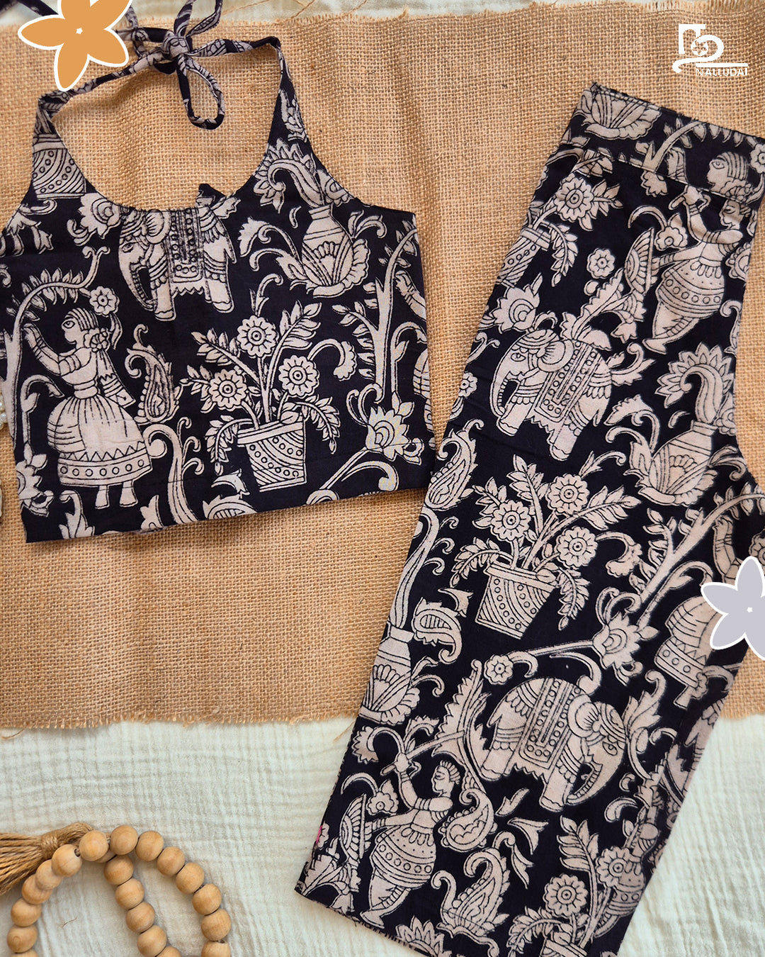 Black Bloom Kalamkari Palazzo Set