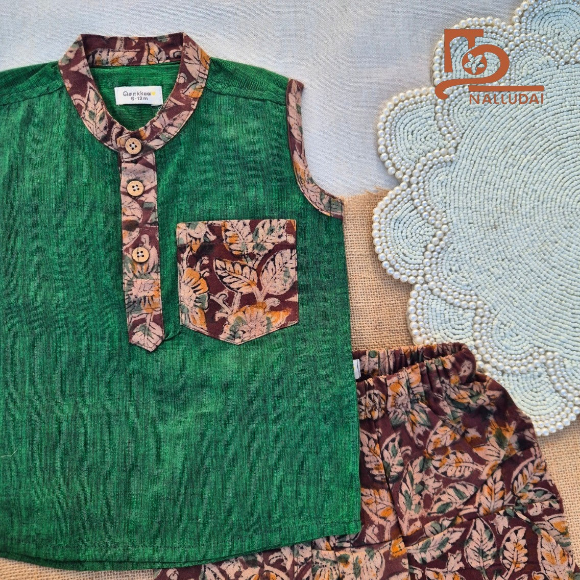 Kalamkari Forest Green  Dhoti set