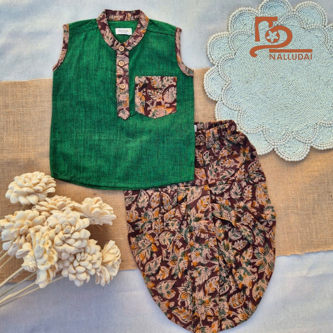 Kalamkari Forest Green  Dhoti set
