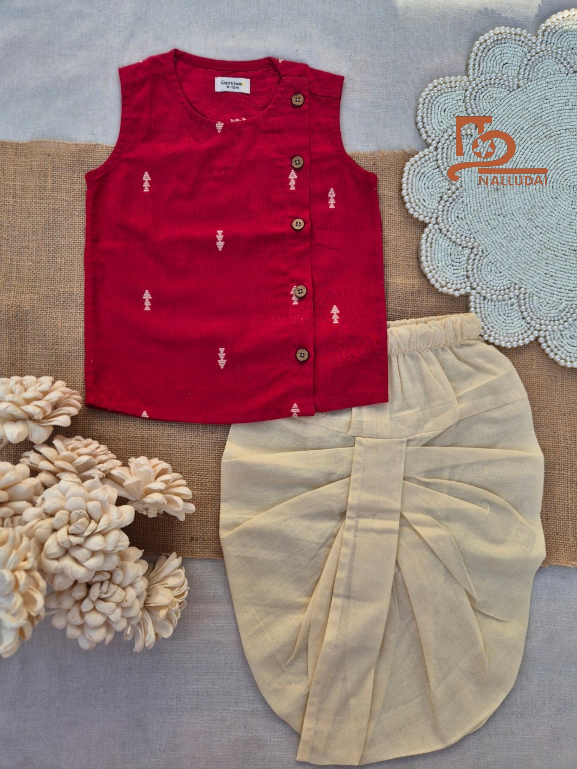 Cherry Cream Dhoti set