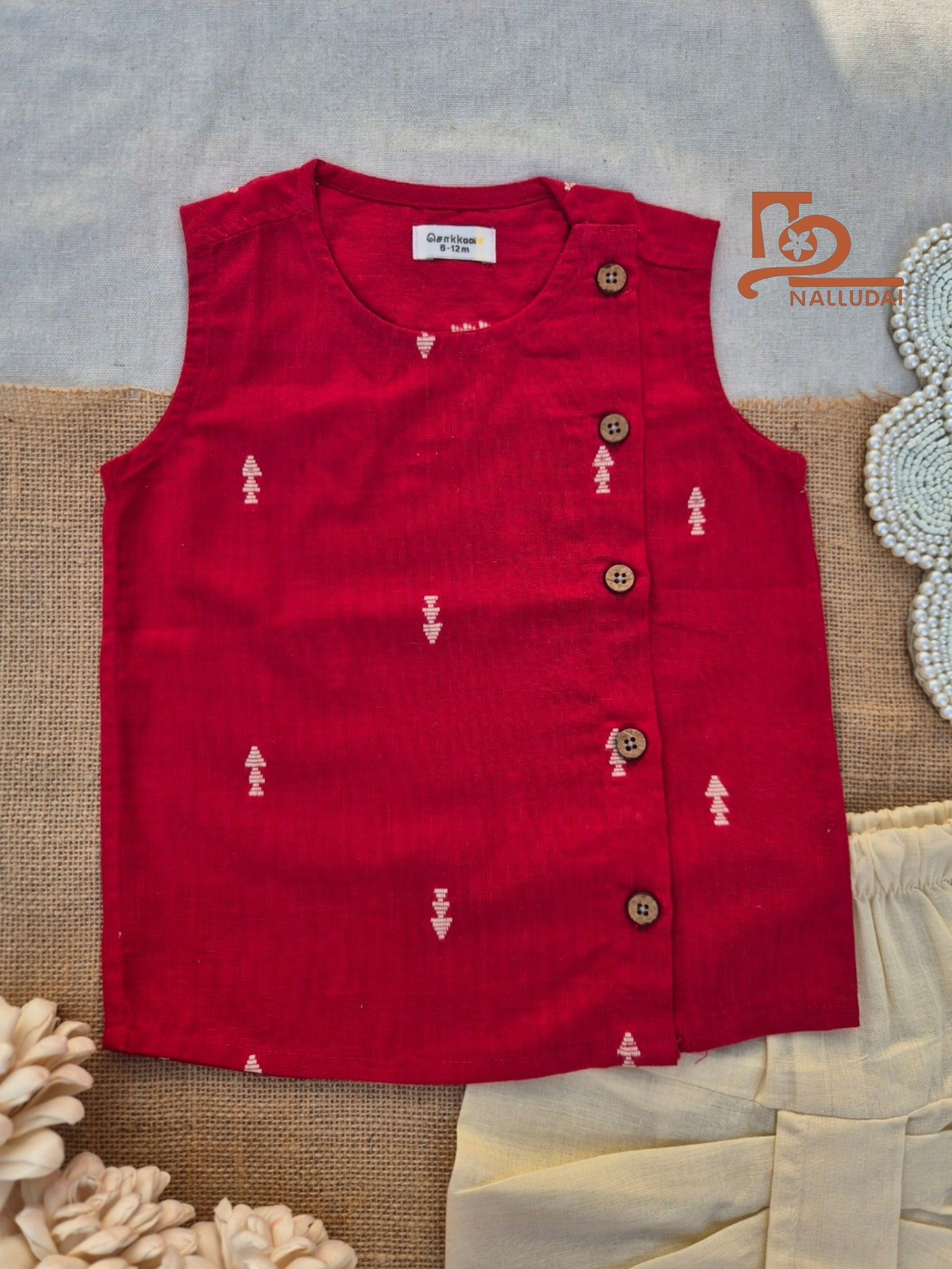 Cherry Cream Dhoti set