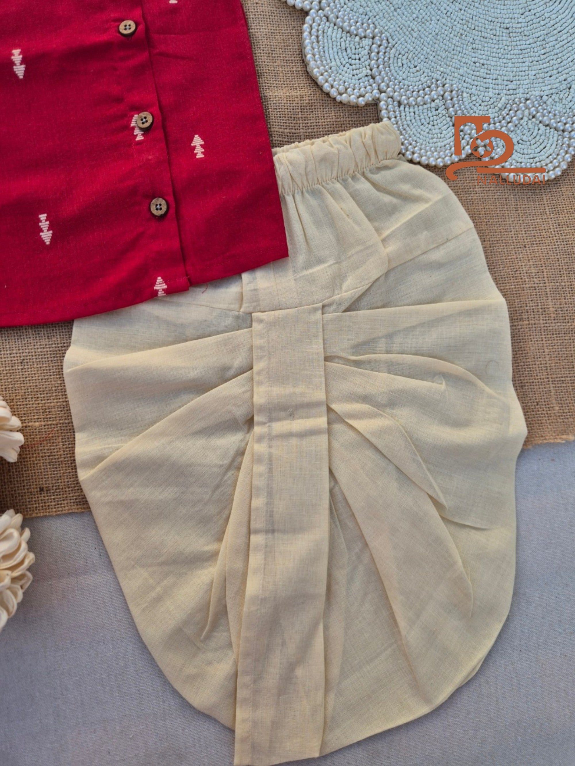 Cherry Cream Dhoti set