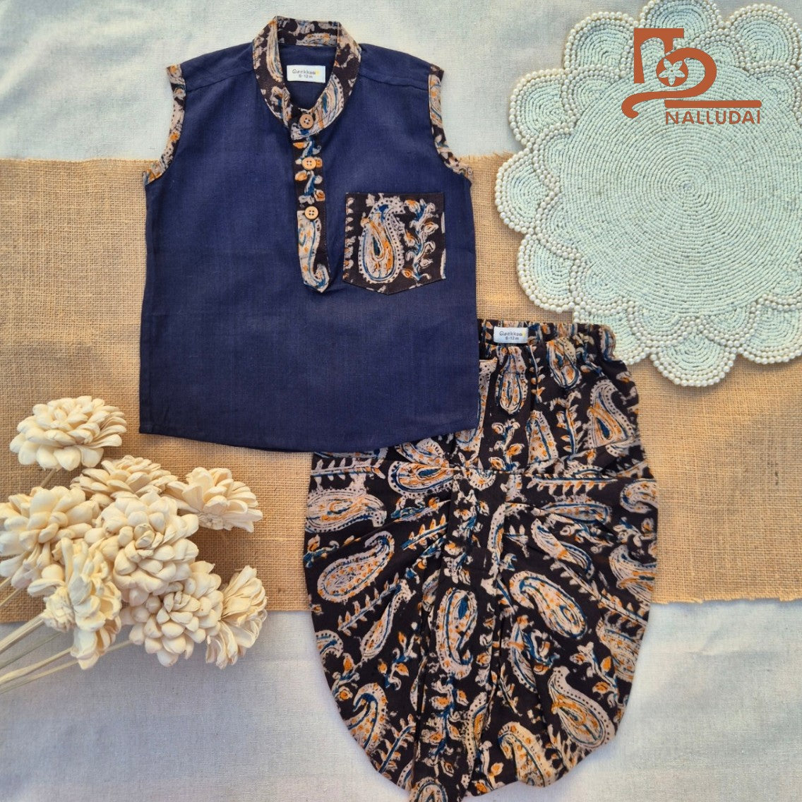 Kalamkari Navy Paisley Dhoti set