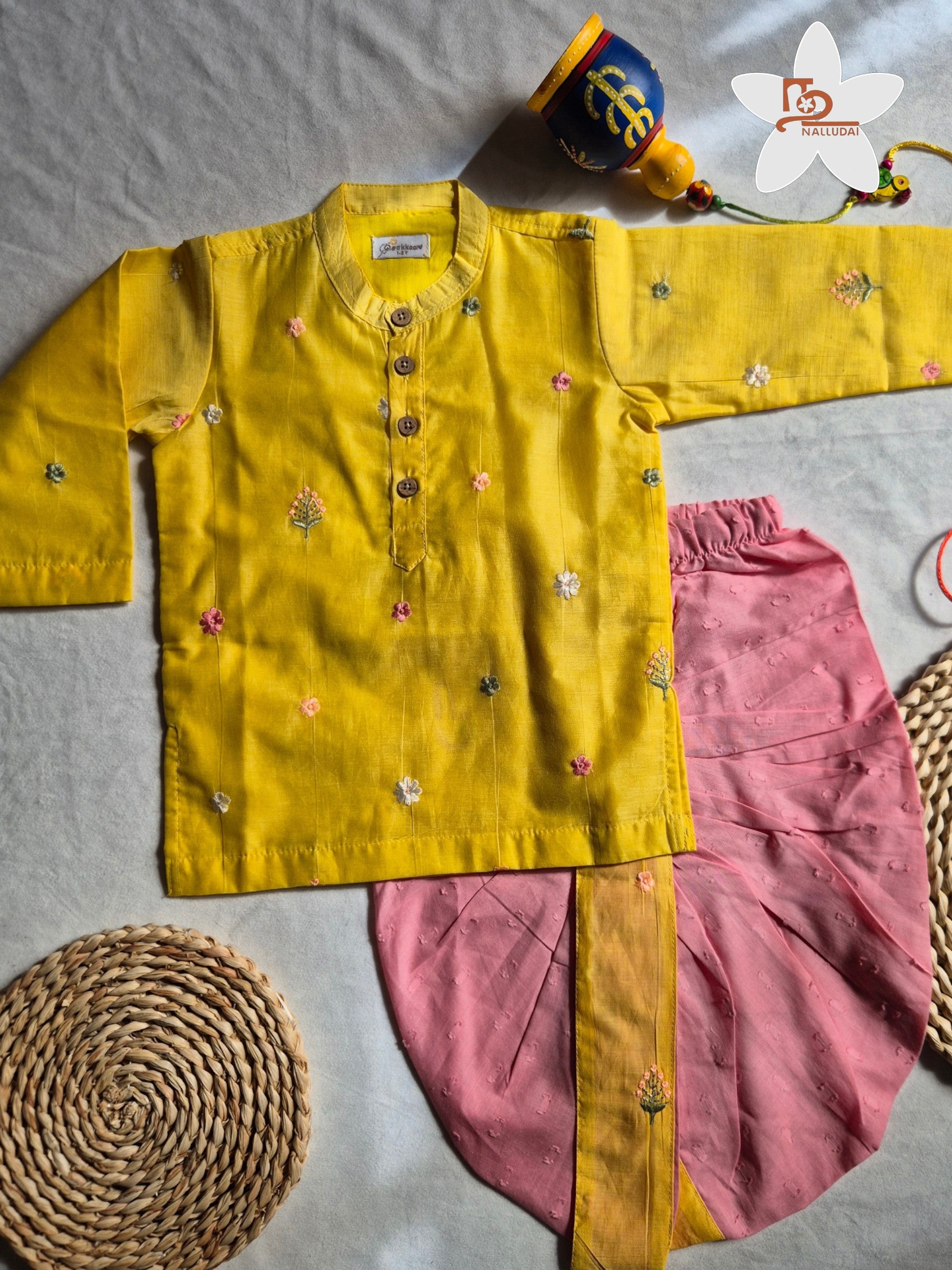 Yellow Bloom Mul Chanderi Dhoti set