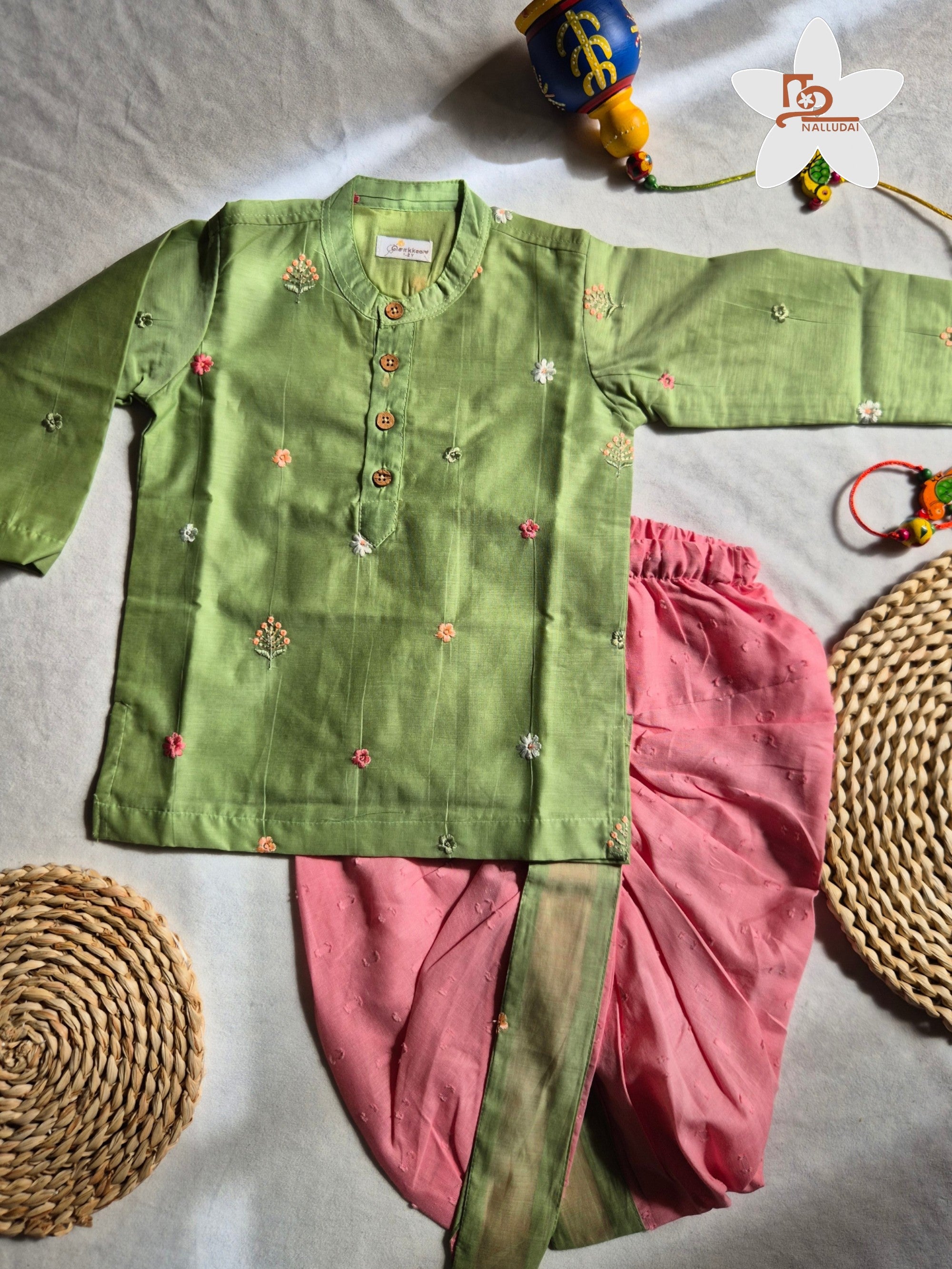 Pistachio Bloom Mul Chanderi Dhoti set