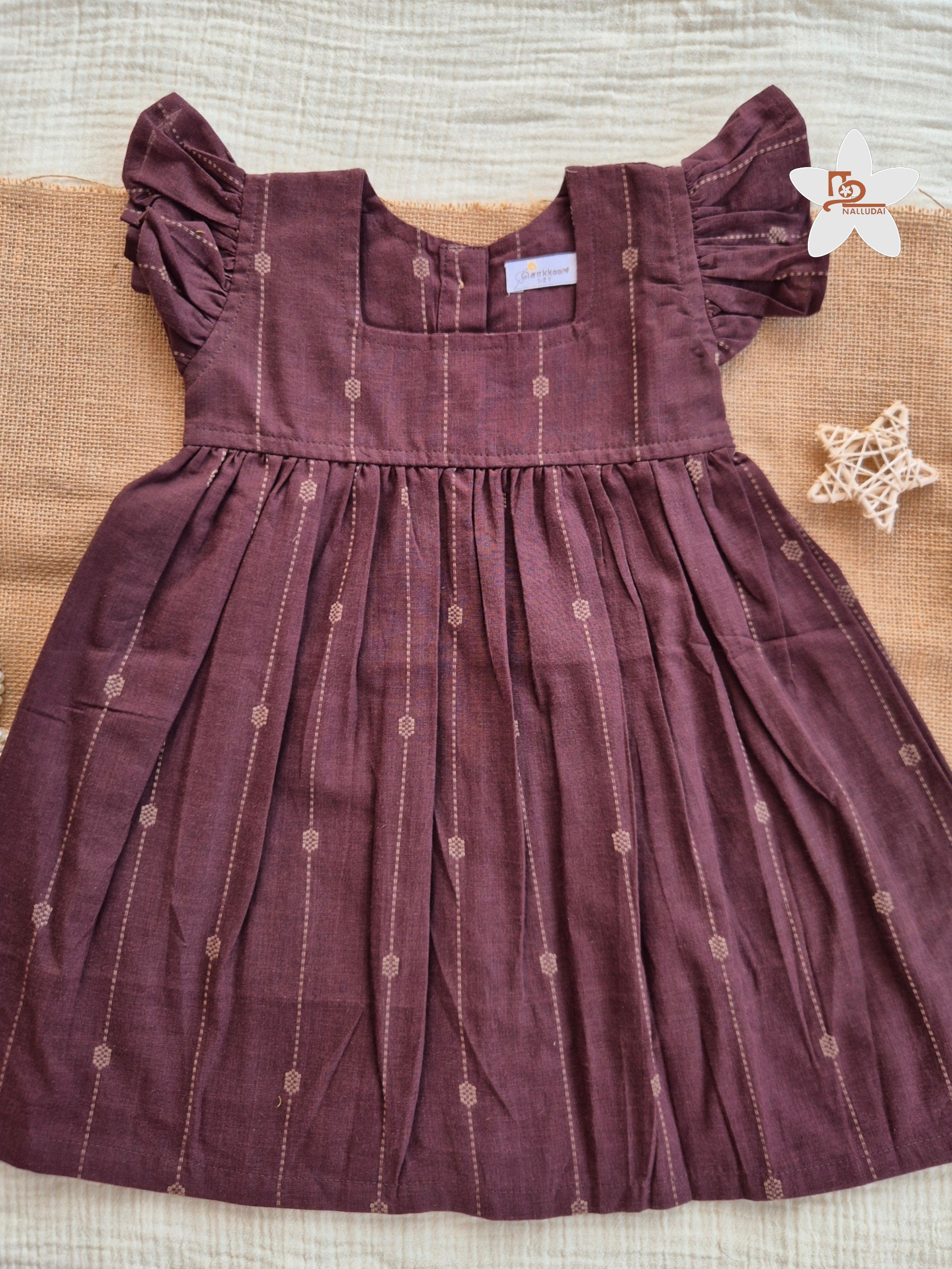 Cocoa Dune Frill Sleeve Box Neck Frock