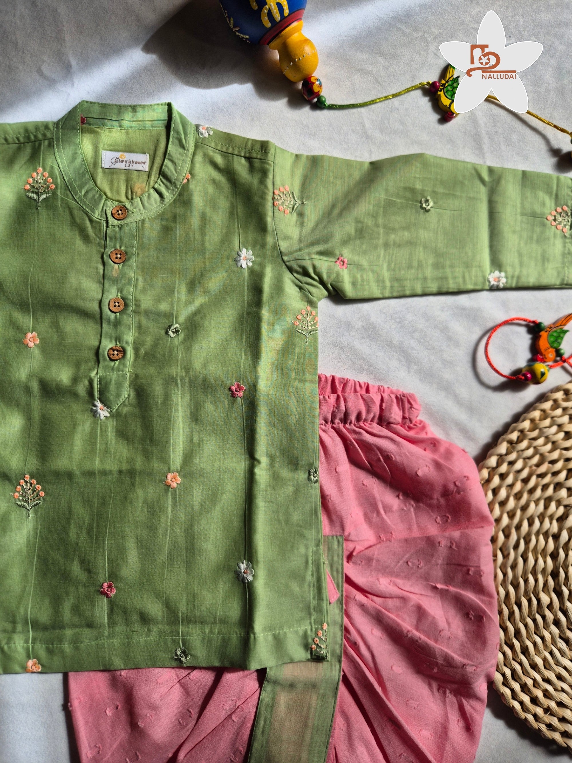Pistachio Bloom Mul Chanderi Dhoti set