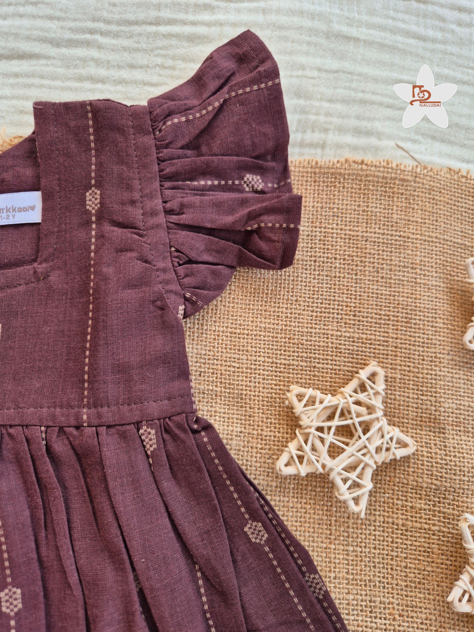 Cocoa Dune Frill Sleeve Box Neck Frock