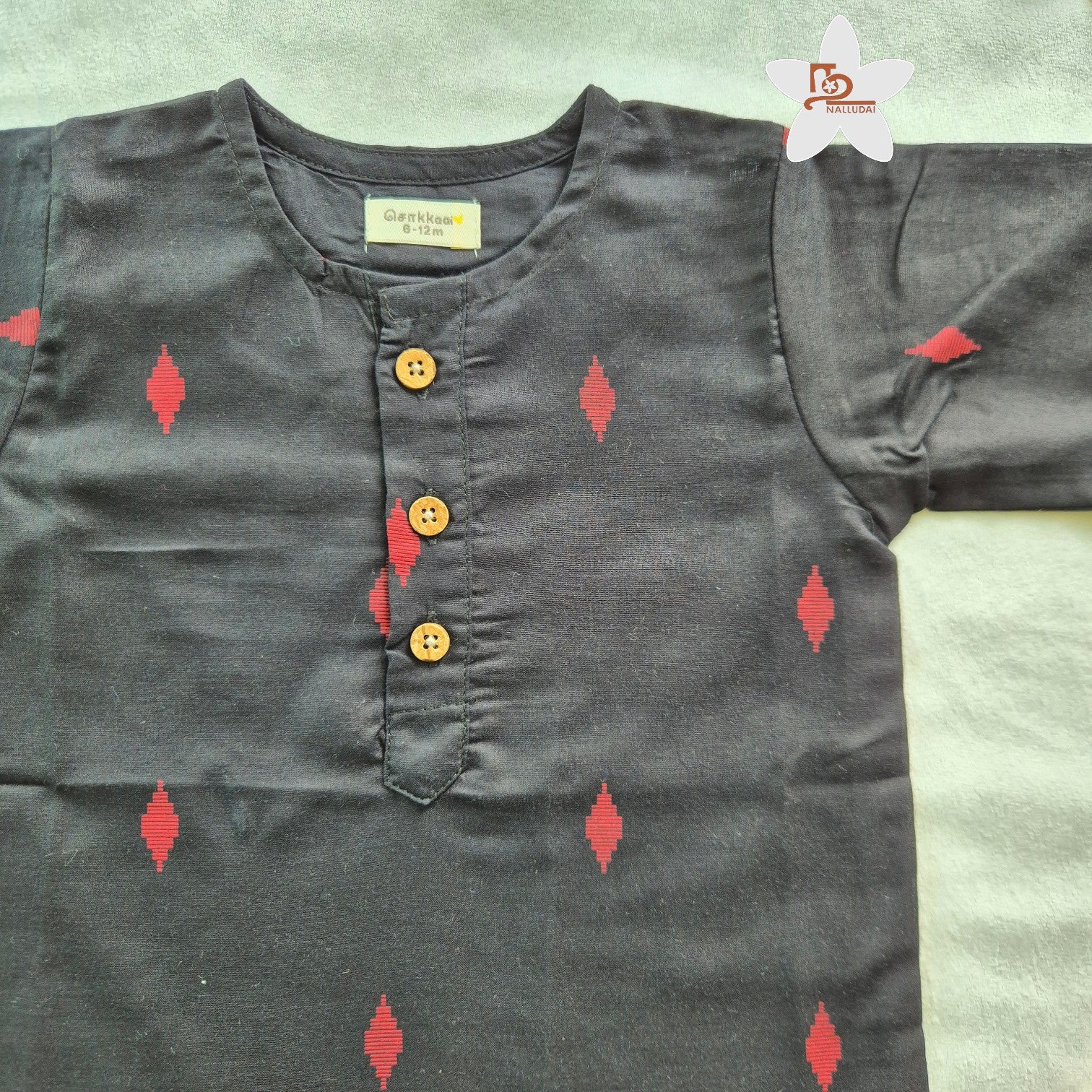 Black With Red Butta Kurta