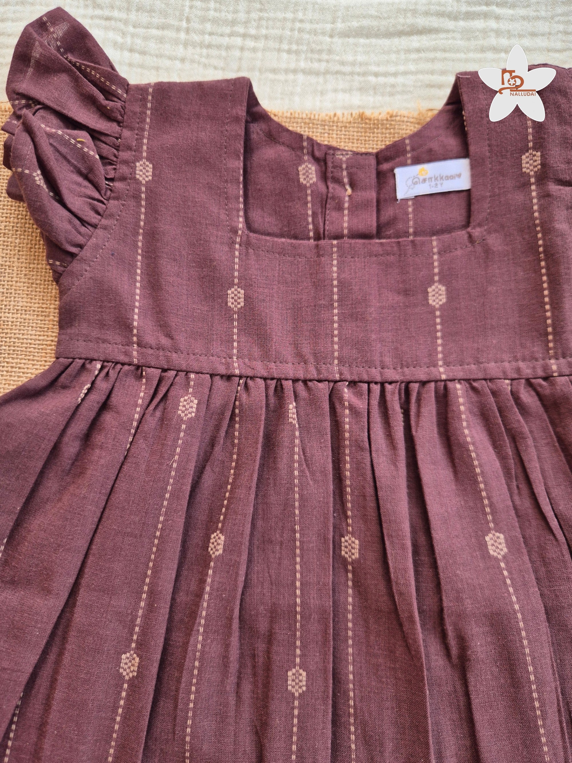 Cocoa Dune Frill Sleeve Box Neck Frock