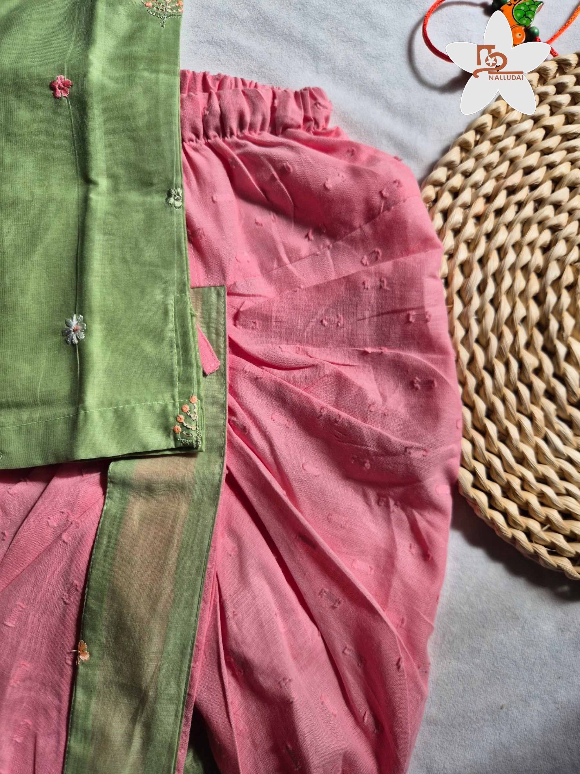Pistachio Bloom Mul Chanderi Dhoti set