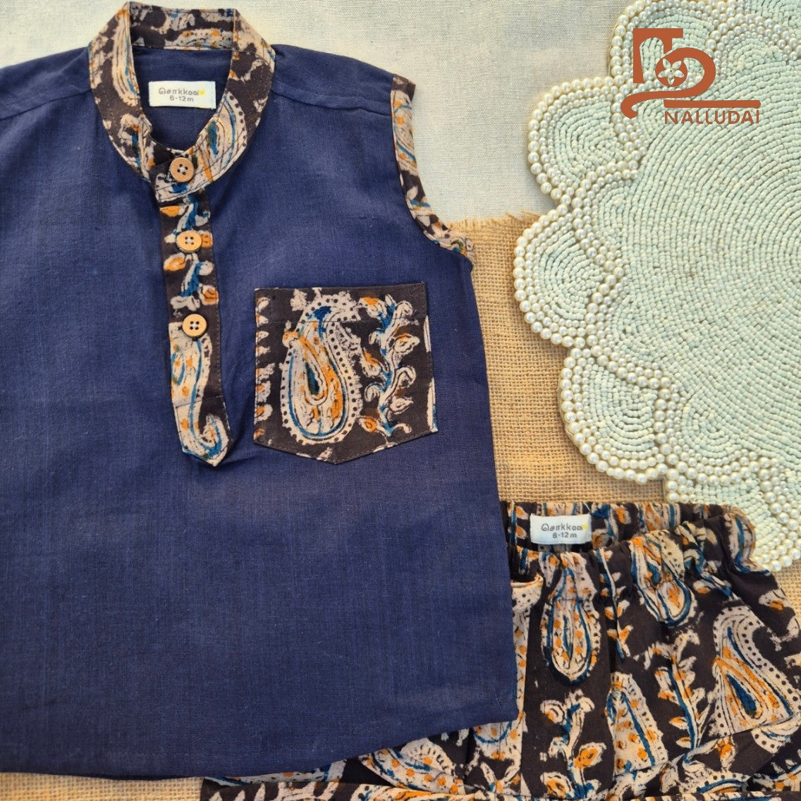 Kalamkari Navy Paisley Dhoti set