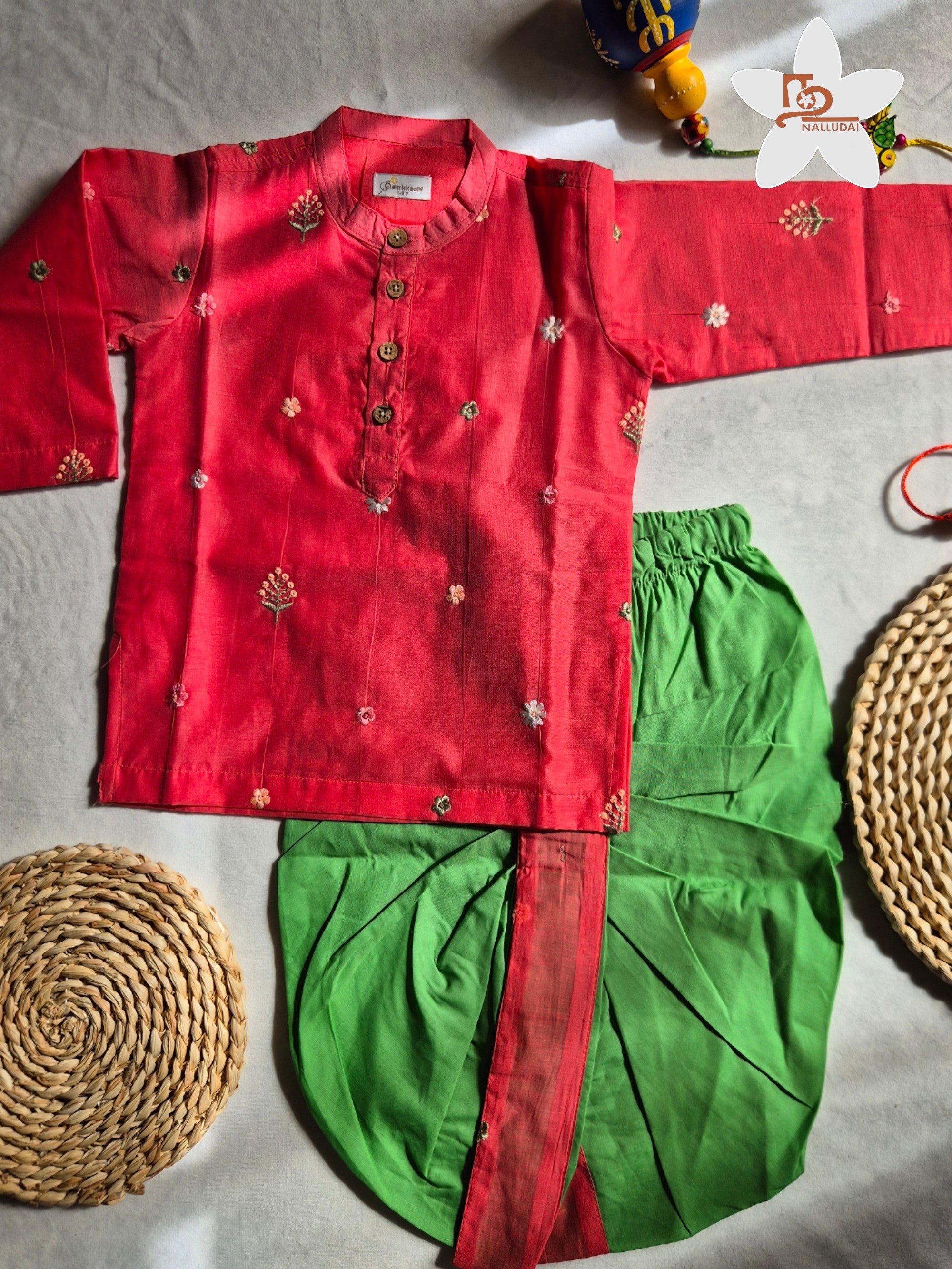 Coral Bloom Mul Chanderi Dhoti set
