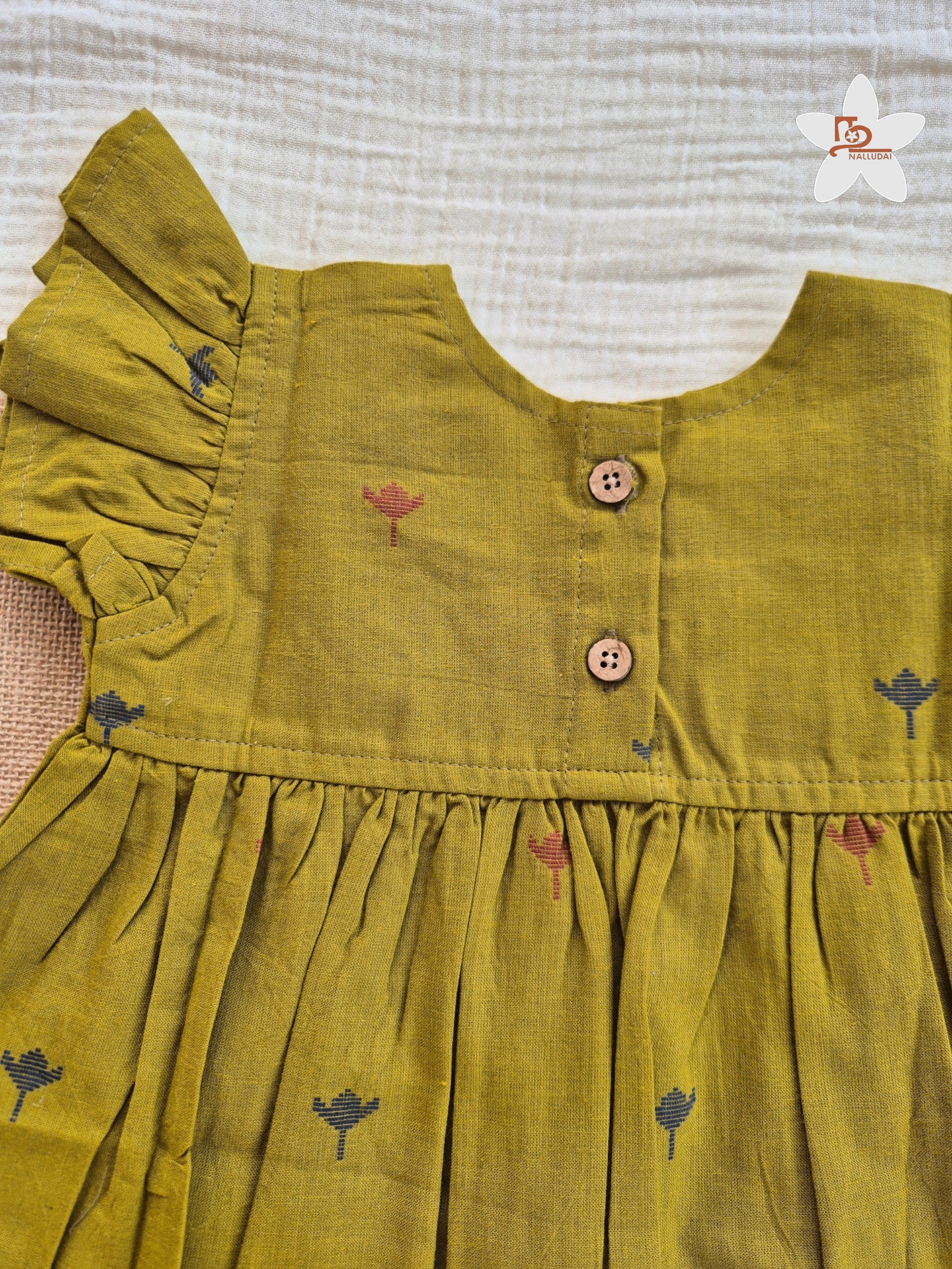Olive Orchard Frill Sleeve Box Neck Frock