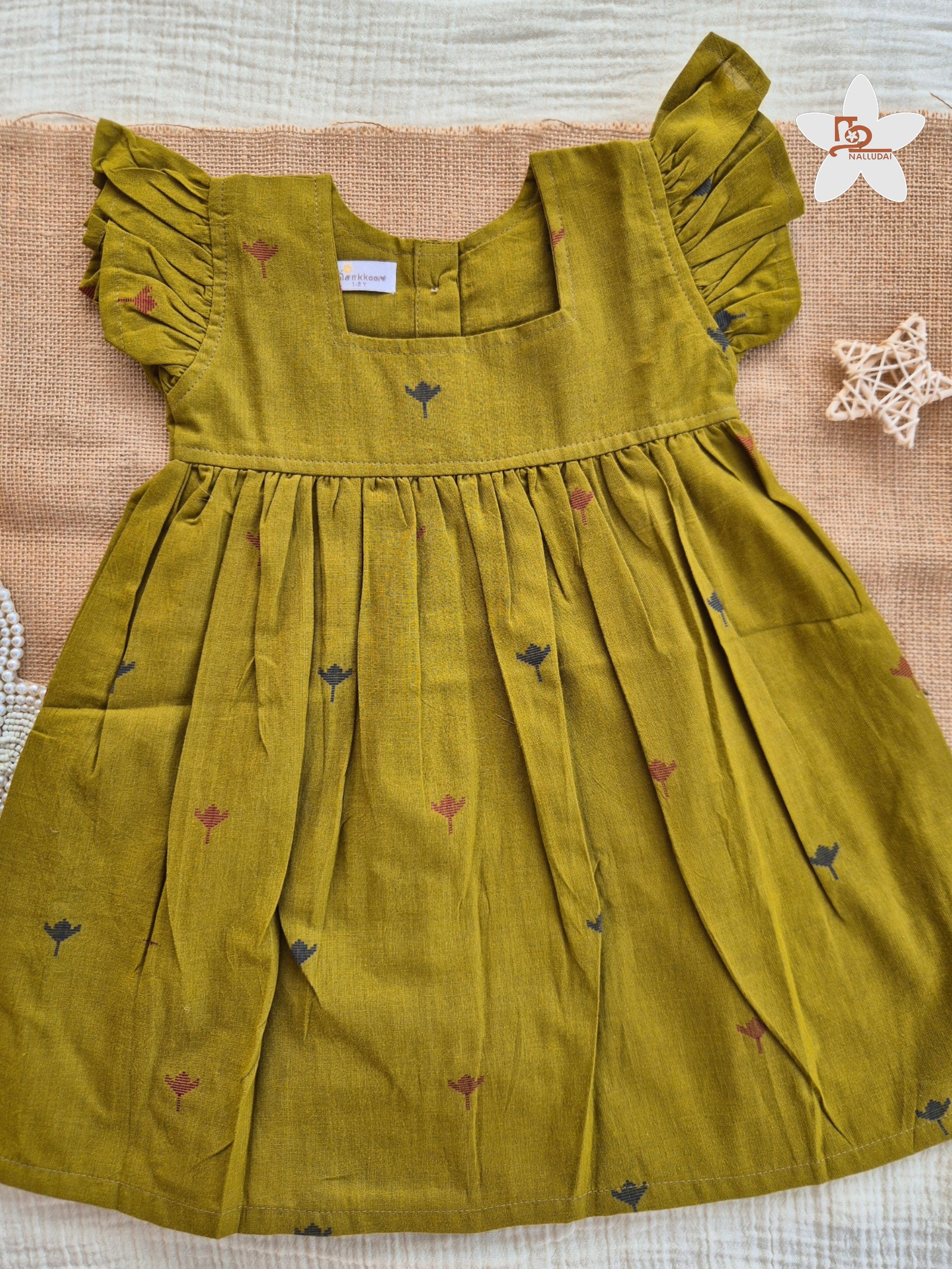 Olive Orchard Frill Sleeve Box Neck Frock