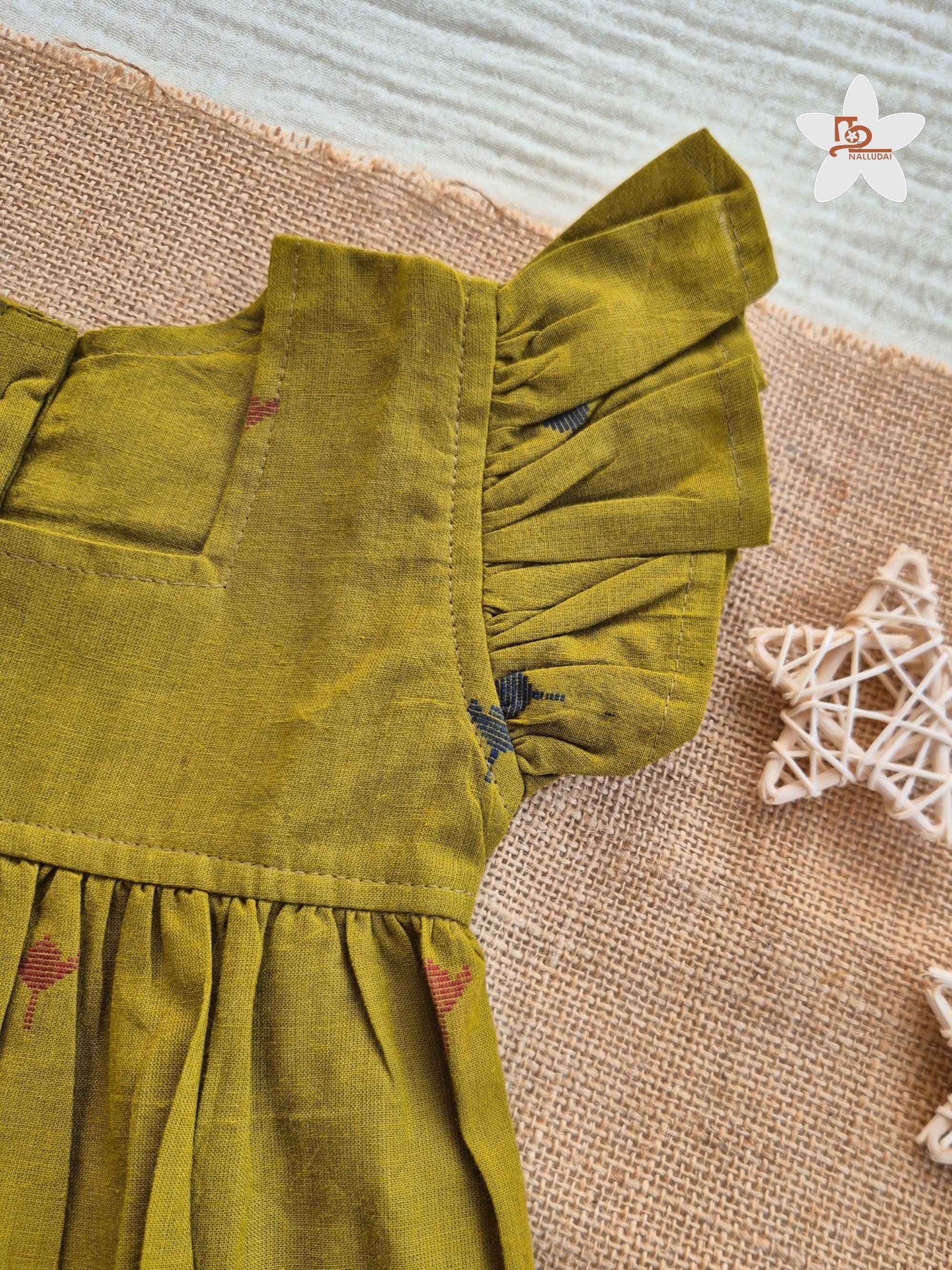 Olive Orchard Frill Sleeve Box Neck Frock