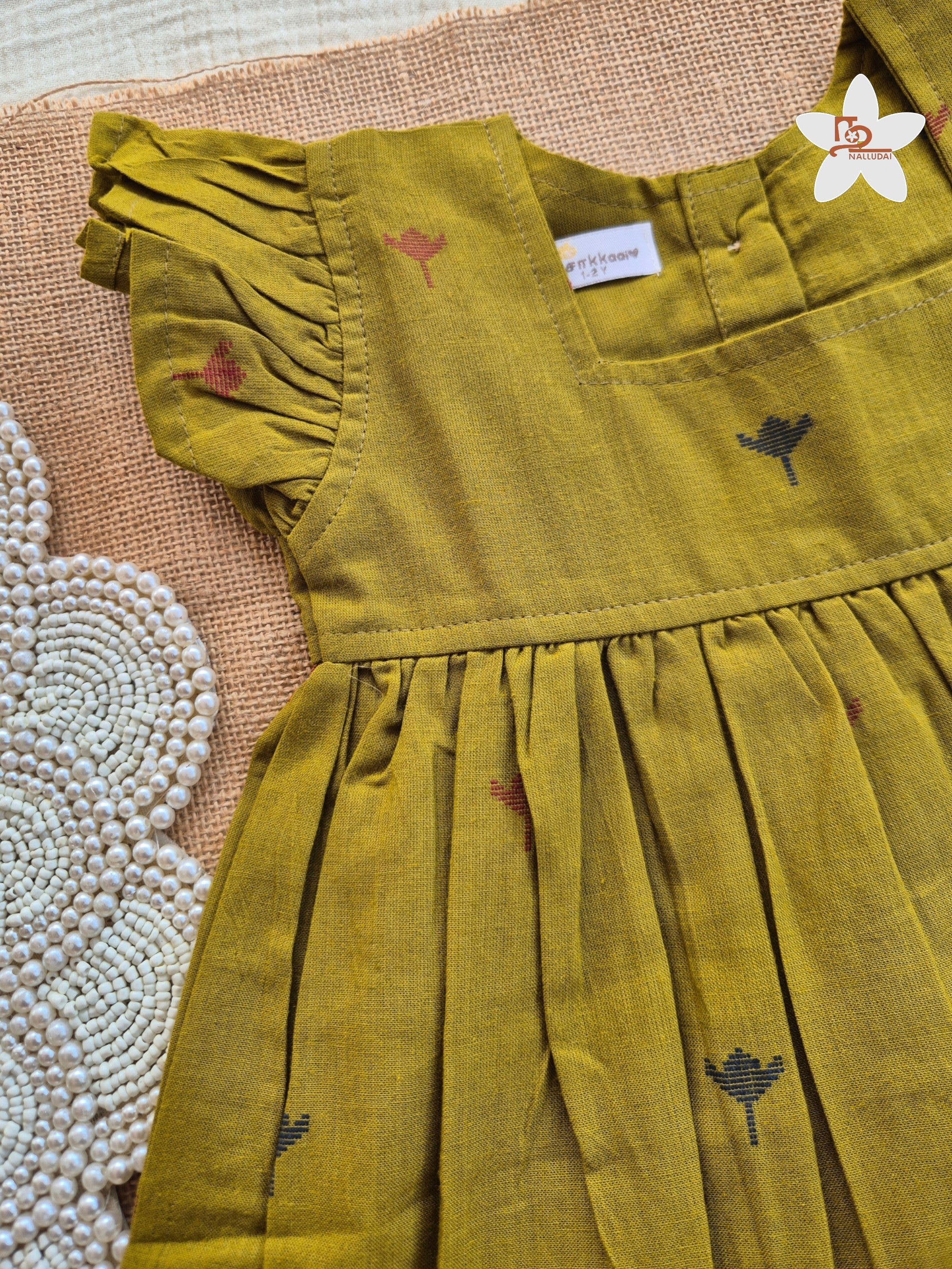 Olive Orchard Frill Sleeve Box Neck Frock